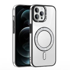 iPhone 12 Pro Kılıf Pırlanta Taş Tasarımlı Kablosuz Şarj Özellikli Karetta Silikon Kapak