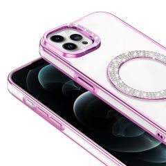 iPhone 12 Pro Kılıf Pırlanta Taş Tasarımlı Kablosuz Şarj Özellikli Karetta Silikon Kapak