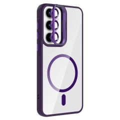 Samsung Galaxy A55 Kılıf Standlı ve Kamera Lens Hediyeli Kablosuz Şarj Özellikli Etro Kapak