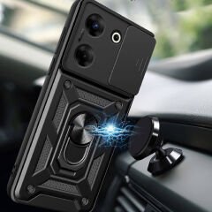 Tecno Camon 20 Pro 4G Kılıf Magnetik Standlı Kamera Korumalı Sürgülü Vega Kapak Kılıf