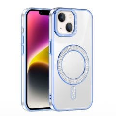 iPhone 13 Kılıf Pırlanta Taş Tasarımlı Kablosuz Şarj Özellikli Karetta Silikon Kapak