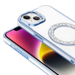 iPhone 13 Kılıf Pırlanta Taş Tasarımlı Kablosuz Şarj Özellikli Karetta Silikon Kapak