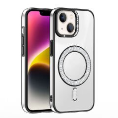 iPhone 13 Kılıf Pırlanta Taş Tasarımlı Kablosuz Şarj Özellikli Karetta Silikon Kapak