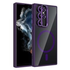 Samsung Galaxy S22 Ultra Kılıf Standlı ve Kamera Lens Hediyeli Kablosuz Şarj Özellikli Etro Kapak