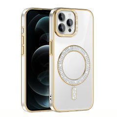iPhone 12 Kılıf Pırlanta Taş Tasarımlı Kablosuz Şarj Özellikli Karetta Silikon Kapak