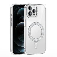iPhone 12 Kılıf Pırlanta Taş Tasarımlı Kablosuz Şarj Özellikli Karetta Silikon Kapak