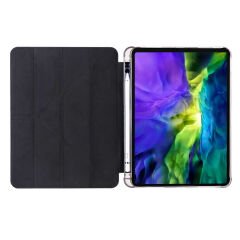 iPad Pro 12.9 2020 (4.Nesil) Kılıf Tri Folding Kalem Bölmeli Standlı Kılıf Lacivert