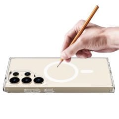 Samsung Galaxy S25 Ultra Kılıf Magsafe Şarj Özellikli Şeffaf Sert PC Embos Kapak