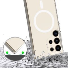 Samsung Galaxy S25 Ultra Kılıf Magsafe Şarj Özellikli Şeffaf Sert PC Embos Kapak