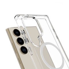 Samsung Galaxy S25 Ultra Kılıf Magsafe Şarj Özellikli Şeffaf Sert PC Embos Kapak