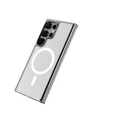 Samsung Galaxy S25 Ultra Kılıf Magsafe Şarj Özellikli Şeffaf Sert PC Embos Kapak
