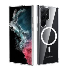 Samsung Galaxy S25 Ultra Kılıf Magsafe Şarj Özellikli Şeffaf Sert PC Embos Kapak