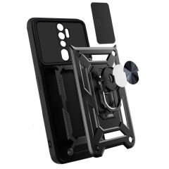 Oppo A9 2020 Kılıf Magnetik Standlı Kamera Korumalı Sürgülü Vega Kapak