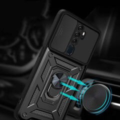 Oppo A9 2020 Kılıf Magnetik Standlı Kamera Korumalı Sürgülü Vega Kapak