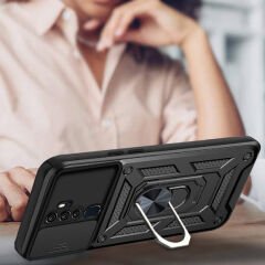 Oppo A9 2020 Kılıf Magnetik Standlı Kamera Korumalı Sürgülü Vega Kapak