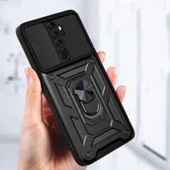 Oppo A9 2020 Kılıf Magnetik Standlı Kamera Korumalı Sürgülü Vega Kapak