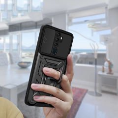 Oppo A5 2020 Kılıf Magnetik Standlı Kamera Korumalı Sürgülü Vega Kapak