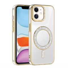 iPhone 11 Kılıf Pırlanta Taş Tasarımlı Kablosuz Şarj Özellikli Karetta Silikon Kapak