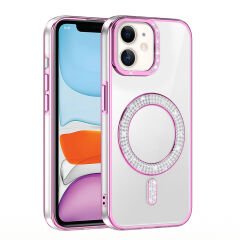 iPhone 11 Kılıf Pırlanta Taş Tasarımlı Kablosuz Şarj Özellikli Karetta Silikon Kapak