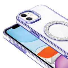 iPhone 11 Kılıf Pırlanta Taş Tasarımlı Kablosuz Şarj Özellikli Karetta Silikon Kapak