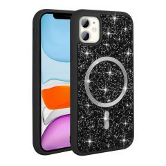 iPhone 11 Kılıf Pırlanta Tasarımlı Kablosuz Şarj Özellikli Mozaik Silikon Kapak