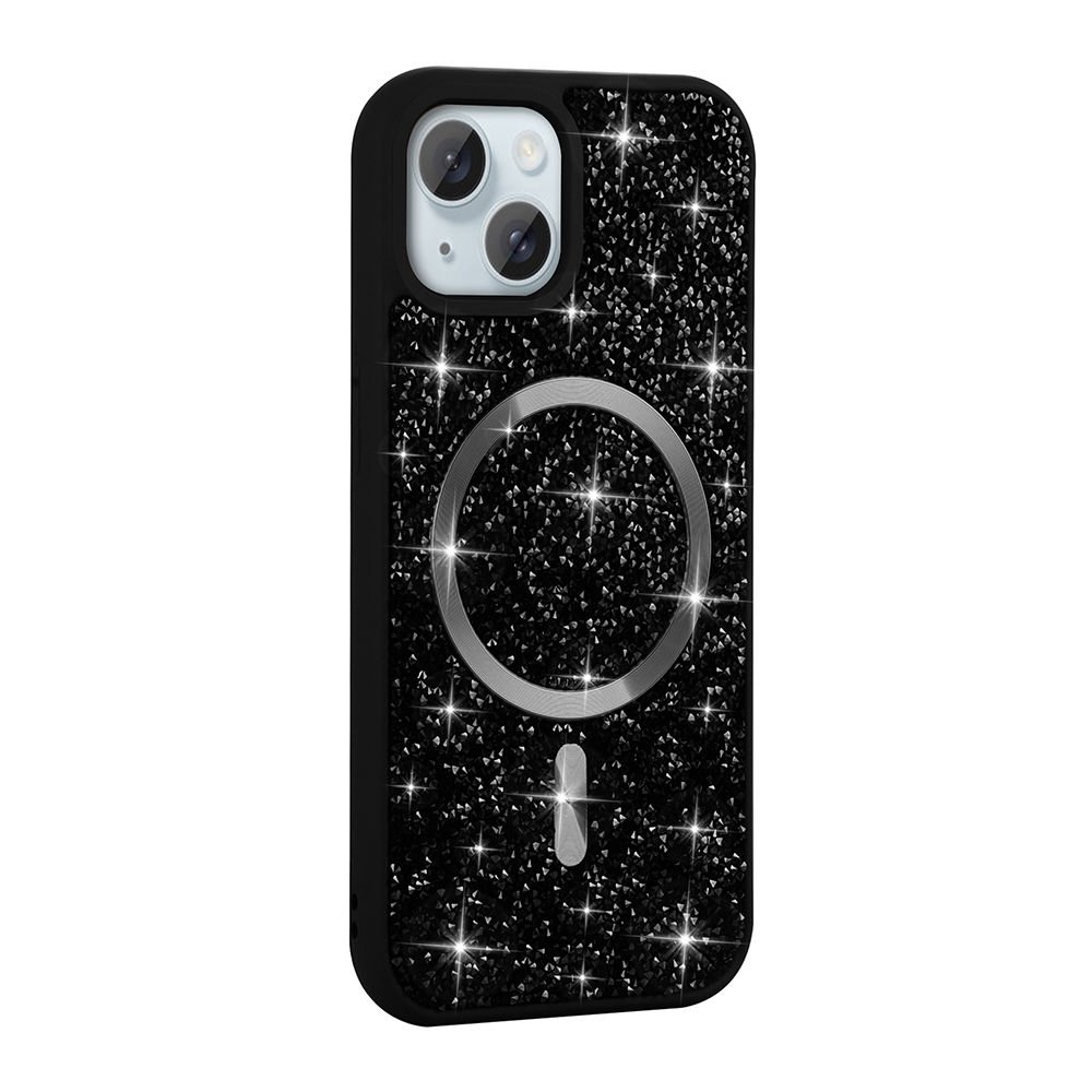 iPhone 13 Kılıf Pırlanta Tasarımlı Kablosuz Şarj Özellikli Mozaik Silikon Kapak