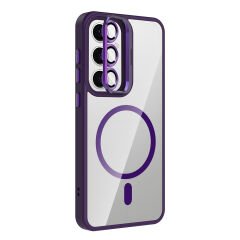 Samsung Galaxy S25 Kılıf Standlı ve Kamera Lens Hediyeli Kablosuz Şarj Özellikli Etro Kapak