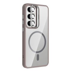 Samsung Galaxy S25 Kılıf Standlı ve Kamera Lens Hediyeli Kablosuz Şarj Özellikli Etro Kapak