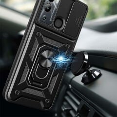 İnfinix Hot 12i Kılıf Magnetik Standlı Kamera Korumalı Sürgülü Vega Kapak