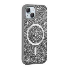 iPhone 14 Kılıf Pırlanta Tasarımlı Kablosuz Şarj Özellikli Mozaik Silikon Kapak