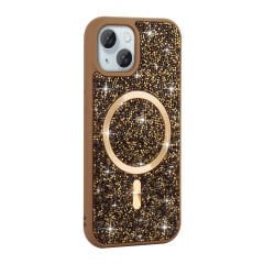 iPhone 14 Kılıf Pırlanta Tasarımlı Kablosuz Şarj Özellikli Mozaik Silikon Kapak