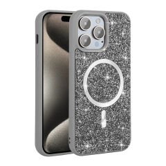 iPhone 14 Pro Max Kılıf Pırlanta Tasarımlı Kablosuz Şarj Özellikli Mozaik Silikon Kapak