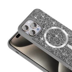 iPhone 14 Pro Max Kılıf Pırlanta Tasarımlı Kablosuz Şarj Özellikli Mozaik Silikon Kapak