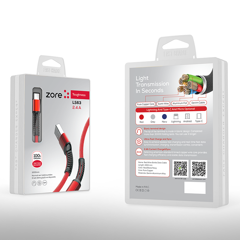 Zore LS63 100CM Hasir Type-C Usb Kablo