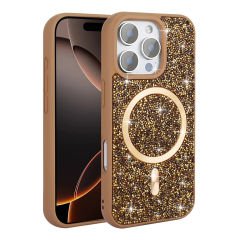 iPhone 16 Pro Max Kılıf Pırlanta Tasarımlı Kablosuz Şarj Özellikli Mozaik Silikon Kapak