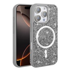 iPhone 16 Pro Max Kılıf Pırlanta Tasarımlı Kablosuz Şarj Özellikli Mozaik Silikon Kapak