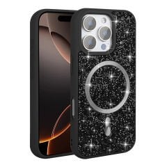 iPhone 16 Pro Max Kılıf Pırlanta Tasarımlı Kablosuz Şarj Özellikli Mozaik Silikon Kapak