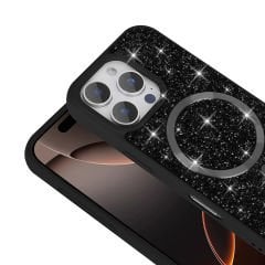 iPhone 16 Pro Max Kılıf Pırlanta Tasarımlı Kablosuz Şarj Özellikli Mozaik Silikon Kapak