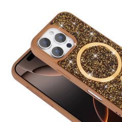 iPhone 16 Pro Max Kılıf Pırlanta Tasarımlı Kablosuz Şarj Özellikli Mozaik Silikon Kapak