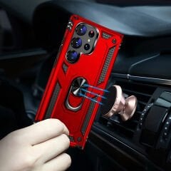 Samsung Galaxy S23 Ultra Kılıf Vega Tank Sert Yüzüklü Standlı Zırh Koruma Kapak