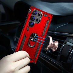 Samsung Galaxy S23 Ultra Kılıf Vega Tank Sert Yüzüklü Standlı Zırh Koruma Kapak