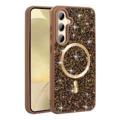 Samsung Galaxy S24 FE Kılıf Pırlanta Tasarımlı Kablosuz Şarj Özellikli Mozaik Silikon Kapak