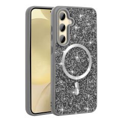 Samsung Galaxy S24 FE Kılıf Pırlanta Tasarımlı Kablosuz Şarj Özellikli Mozaik Silikon Kapak