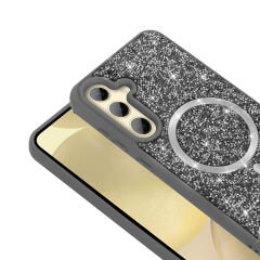 Samsung Galaxy S24 FE Kılıf Pırlanta Tasarımlı Kablosuz Şarj Özellikli Mozaik Silikon Kapak