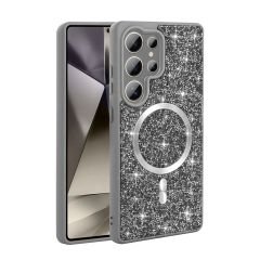 Samsung Galaxy S25 Ultra Kılıf Pırlanta Tasarımlı Kablosuz Şarj Özellikli Mozaik Silikon Kapak