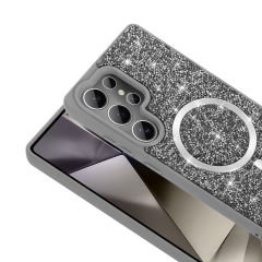 Samsung Galaxy S25 Ultra Kılıf Pırlanta Tasarımlı Kablosuz Şarj Özellikli Mozaik Silikon Kapak