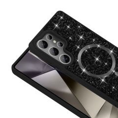 Samsung Galaxy S25 Ultra Kılıf Pırlanta Tasarımlı Kablosuz Şarj Özellikli Mozaik Silikon Kapak