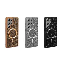 Samsung Galaxy S25 Ultra Kılıf Pırlanta Tasarımlı Kablosuz Şarj Özellikli Mozaik Silikon Kapak