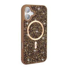 iPhone 16 Plus Kılıf Pırlanta Tasarımlı Kablosuz Şarj Özellikli Mozaik Silikon Kapak
