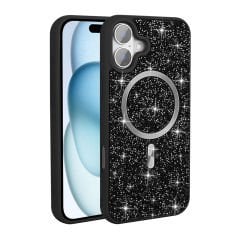 iPhone 16 Plus Kılıf Pırlanta Tasarımlı Kablosuz Şarj Özellikli Mozaik Silikon Kapak